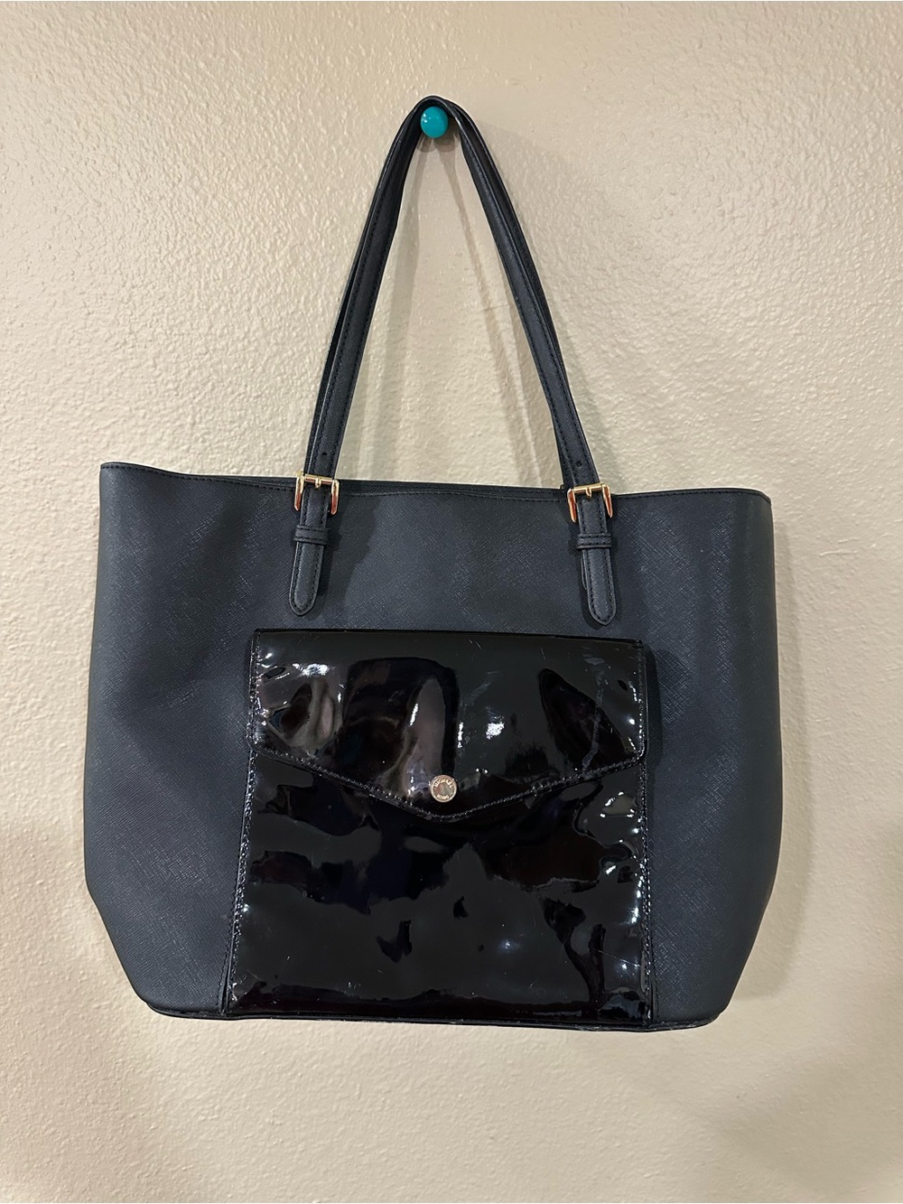 Michael Kors Black Tote with Glossy Front Pocket